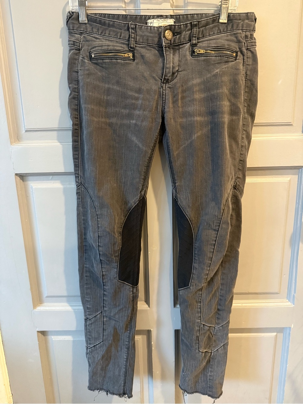Free People Women’s Gray Slim Riding-Style Moto Jeans sz 27